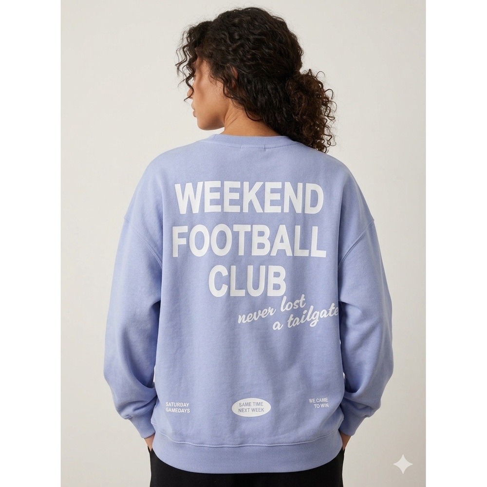 Womens Oversized Pullover Fleece Sweatshirt Football Club Light Blue Size M
